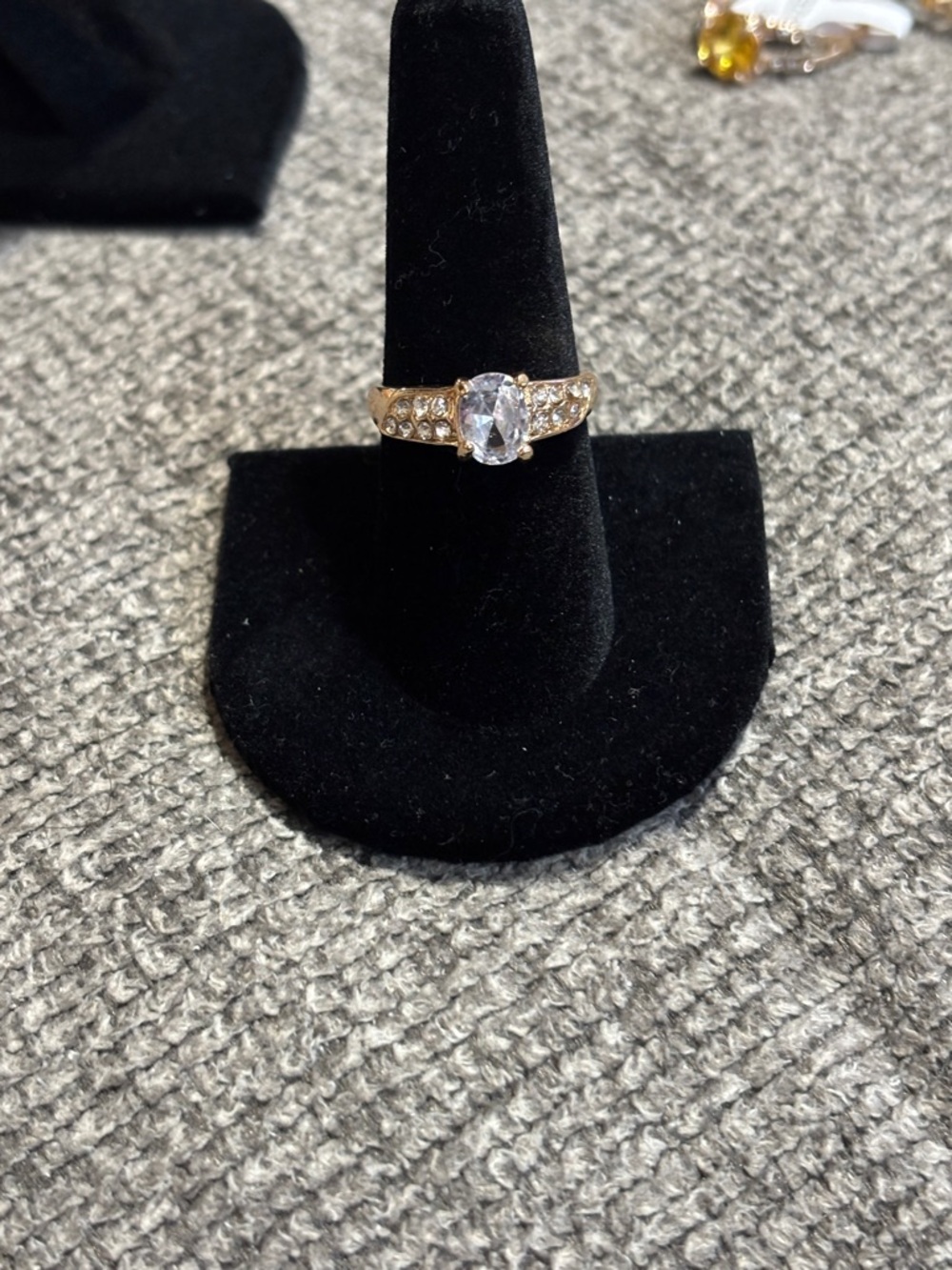 Gold-Tone CZ Oval Center Ring with Pavé Band - Women Jewelry size 9